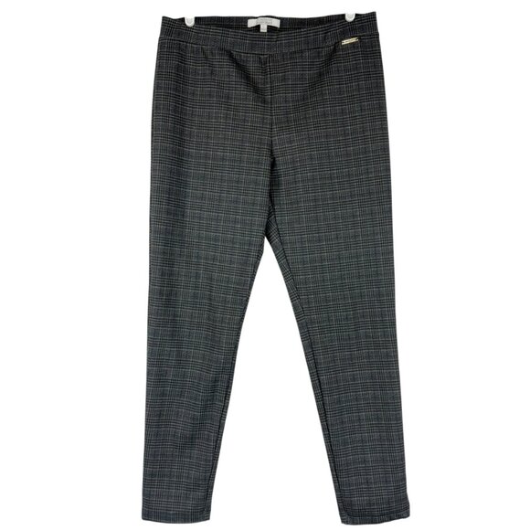 Ellen Tracy Women's Pull-on Stretch Mid Rise Skinny Plaid Black Pants Size L - Picture 1 of 10
